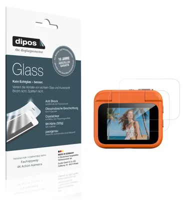 Produktbild von 2x Schutzfolie für Fauhapyway 4K Action Kamera - Anti-Shock 9H Folie dipos Glass Kunststoffglas