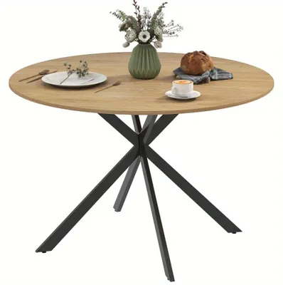 Immagine prodotto di Tavolo rotondo da pranzo - Tavolo rotondo per la cucina - Tavolo da pranzo - Tavolo in legno - Arredamento in stile industriale - Diametro 120 cm