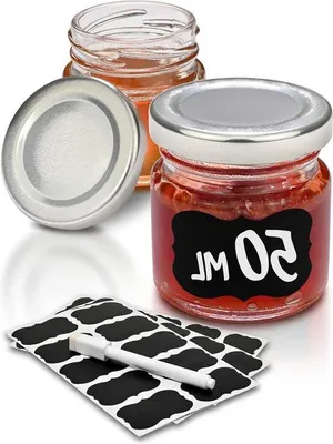 Obrázok produktu pre Malé 50 ml sklenené poháriky s viečkom a etiketou, vzduchotesné
