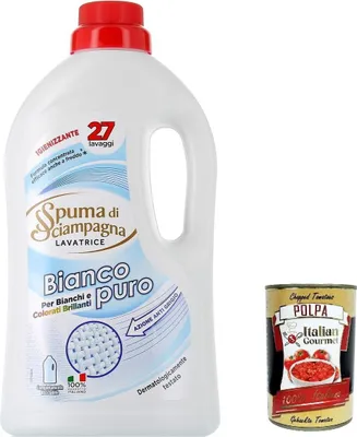Produktbild von 6x Spuma di Sciampagna Detersivo Lavatrice Bianco Puro, Flüssigwaschmittel Desinfizierendes Flüssigwaschmittel, 27 Wäschen,1215ml + Italian Gourmet polpa 400g