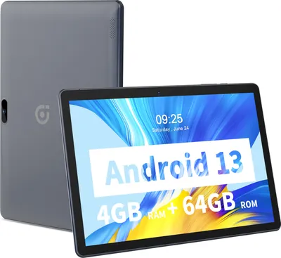 Produktbild von PRITOM Tablet 10" Android 13, 4 GB (2+2 virtuell) RAM, 64 GB ROM, Quad Core, WLAN, Bluetooth, Schwarz – mit kabelloser Tastatur, Maus und Lederhülle