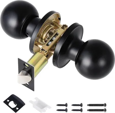 Image de Poignée de porte sans clé avec bouton de sécurité, kit sans clé, poignée de porte sphérique, noire
