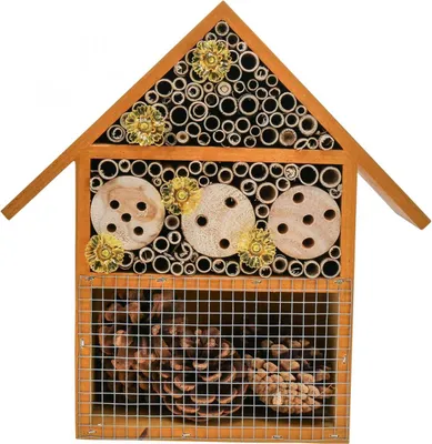 Produktbild von Insektenhotel Solarbeleuchtung Bienenhaus Nisthilfe Naturholz Garten Balkon Deko Orange 23x24cm