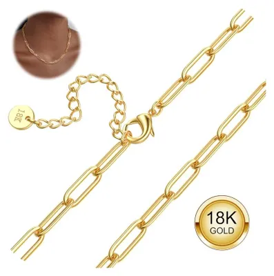 Obrázek produktu pro Náhrdelník, nerezová ocel s 18karátovým pozlacením, délka 41/46 cm, design "Figaro Paperclip", voděodolný