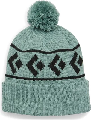 Mintgrüne Mütze mit Bommel und geometrischem Muster; Marke Black Diamond; Modell Tom Pom Beanie.