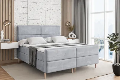 Produktbild von ALTDECOR Boxspringbett mit Holz Füßen, Matratze und Lattenrost, Topper, Fußteil, Polsterbett mit Bettkasten, Bett mit Stauraum H4-Matratze, Doppelbett - AURA-FD-Z - 160x200 - Grau Monolith