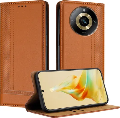 Obrázek produktu pro Pouzdro pro Realme 11 Pro kožené flipové pouzdro s funkcí stojánku Hnědý