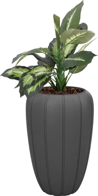Produktbild von Blumentopf Blumenübertopf mit Einsatz Farbe Anthrazit  Runde  40 cm H 62 cm Rille Oberfläche Matt Kunststoff Modern Glamour