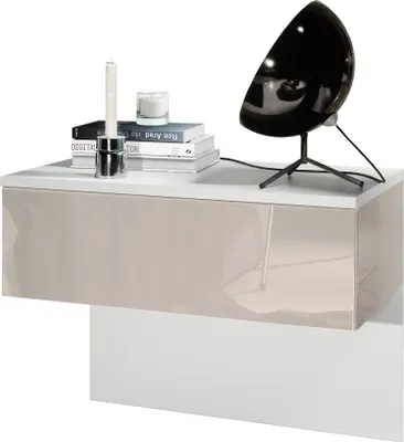 Produktbild von Vladon Nachttisch Sleep,  Germany, Nachttischschrank mit Schublade zur Wandmontage, Weiß matt/Sandgrau Hochglanz (60 x 46 x 35 cm)