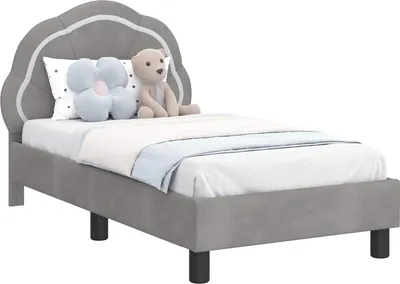 Produktbild von vidaXL Kinderbettgestell mit Kopfteil Hellgrau 70 x 140 cm Samt