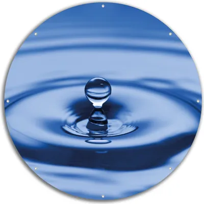 Produktbild von Wallario rundes Outdoor-Poster für Garten oder Balkon, Motiv Wassertropfen im blauen Wasser, 60 cm Durchmesser