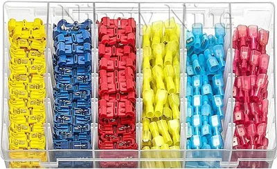 Image de Lot de 360 cosses à sertir en nylon de type T à déconnexion rapide, entièrement isolées, mâles et femelles, cosses électriques à sertir à froid