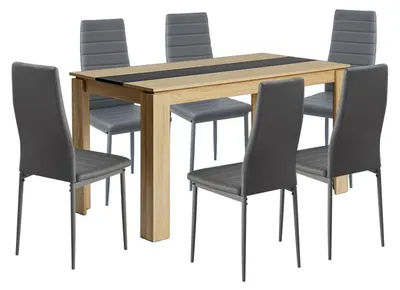Immagine prodotto di Tavolo da pranzo per 6 persone, rettangolare, in legno, dimensioni 140x70 cm, con 6 sedie grigio scuro