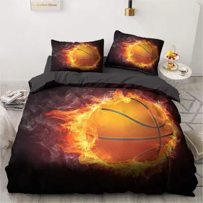 Obrázok produktu pre Sada posteľnej bielizny s motívom basketbalu, 220x240 cm, 3-dielna, mikrovlákno, oranžová, so zipsom