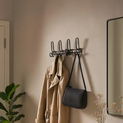 Produktbild von Wandgarderobe - schwarz - 4-Haken - Aluminium - 12,6 x 38 cm