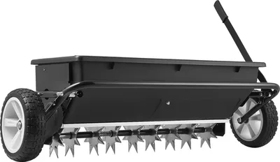 Immagine prodotto di SucceBuy Ritenitore per rimorchio con larghezza di lavoro di 81 cm, spandiconcime con attacco universale, seminatrice da giardino e aeratore del terreno con capacità di 45 kg e ruote da 10 pollici, adatto per ATV e UTV