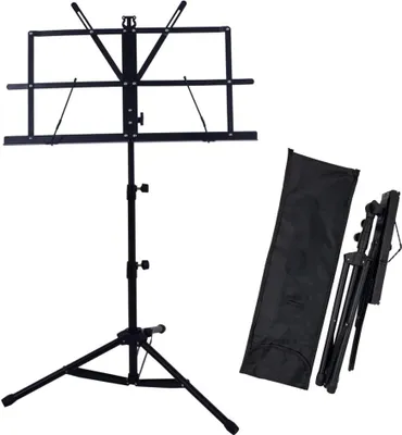 Produktbild von 2 in 1 Dual-Use Notenständer und Desktop-Buchständer aus Metall, tragbar, Höhenverstellbar mit Tragetasche, Notenordner und Clip, Projektorständer, Laptop-Bibelbuch-Tablet-Ständer