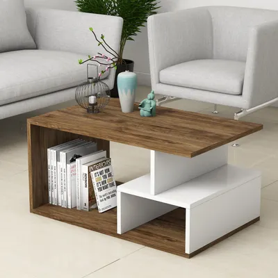 Obrázek produktu pro Skye Decor, moderní konferenční stolek v odstínu tmavého ořechu a bílé, 90 x 42 x 54 cm | 100% melaminem potažená dřevotřísková deska, tloušťka 18 mm | S četnými policemi, možnost montáže na zeď, elegantní a funkční.