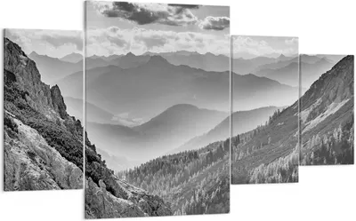 Produktbild von Bild auf Leinwand - Leinwandbild - 4 Teile - Schwarzweiß Landschaft Berge - 160x90cm - Wand Bild - Wanddeko - Wandbilder - Leinwanddruck - Bilder - Wanddekoration - Leinwand bilder - DL160x90-4560