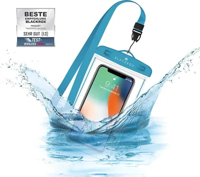Produktbild von BLACKROX wasserdichte Handyhülle für iPhone 11, 12, 13, X/XS, 8, 7, 6s, Samsung S10, S9, S8, S7 - Wasserfester Schutz, Beachbag, Blau