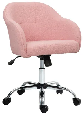 Productafbeelding van Bureaustoel voor thuis, ergonomische bureaustoel met schommelfunctie, teddybeerfluweellook, 56 x 61 x 86 cm, roze