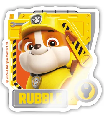 Produktbild von Spreadshirt Paw Patrol Rubble Charakterdesign Sticker Aufkleber, 10 x 10 cm, Weiß glänzend