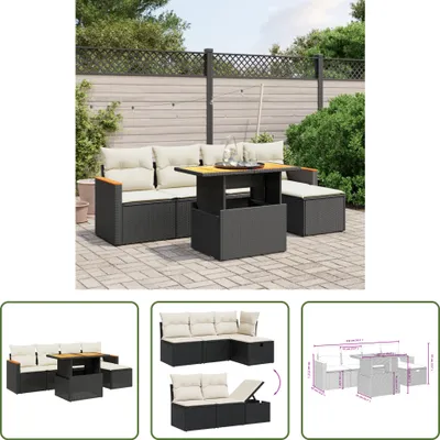 Produktbild von The Living Store 6-tlg. Garten-Sofagarnitur mit Kissen Schwarz Poly Rattan