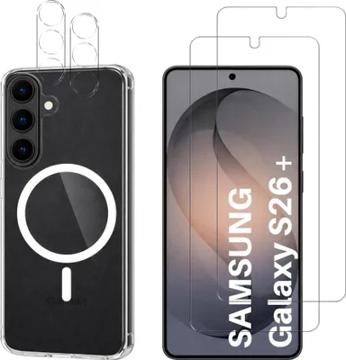 Produktbild von Hülle für Samsung Galaxy S26 PLUS und 2 gehärtete Displayschutzfolien und 2 Kameraschutzfolien – integrierter Magnetring Phonillico®