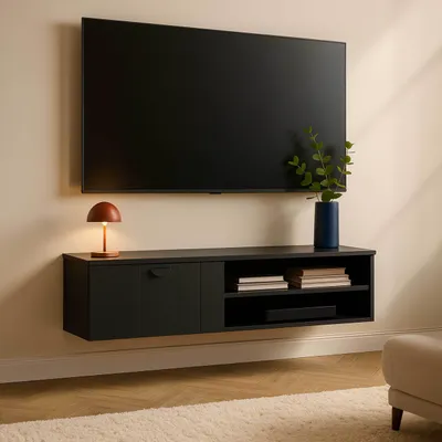 Immagine prodotto di Mobile TV moderno da parete nero da 120 cm - Oviala Holly