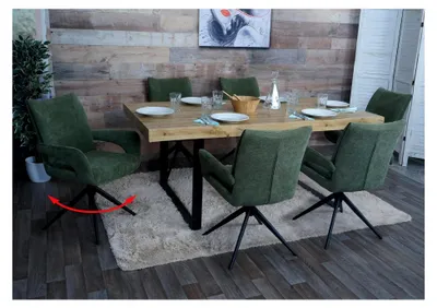 Produktbild von 6er-Set Esszimmerstuhl, drehbar mit Auto-Return, Stoff/Textil Chenille (310g/m²)  - grün