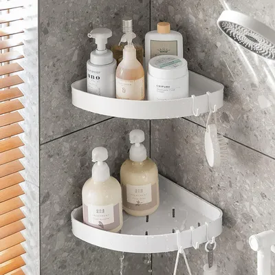 Immagine prodotto di Mensola angolare per doccia da appendere Bianco Set di 2 4 ganci Bagno Cucina