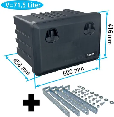 Produktbild von Daken J071 + inkl. Vertikaler Halter VH401, Werkzeugkasten, Stauboxen, Staukasten LKW, Unterflurbox, 600 x 416 x 458 mm, ca. 71,5 Liter
