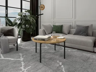 Produktbild von Couchtisch SIGMA C, Rundtisch mit schwarze Metallgestell, Kaffeetisch für Wohnzimmer (Farbe: Eiche artisan)