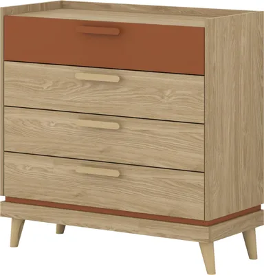 Produktbild von Masseno Kommode ACARA 90 cm Sideboard mit 4 Schubladen für Wohnzimmer Schlafzimmer Modern 90x40x90 cm Eichefarben / Eichefarben