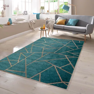 Produktbild von Wohnzimmer Teppich modernes Muster in Türkis Bronze Größe - 200 x 290 cm