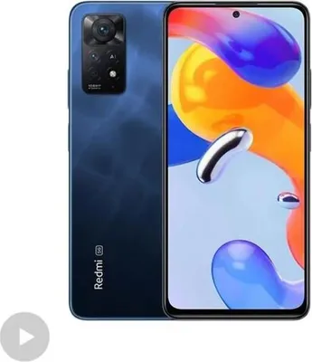 A blue Xiaomi Redmi Note 11 Pro 5G smartphone is shown from the back and front.