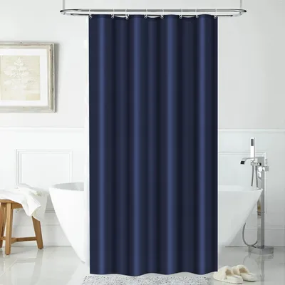 Image de Rideau de douche en polyester, 120 x 180 cm, résistant à la moisissure, imperméable et lavable, avec 8 crochets, bleu marine.