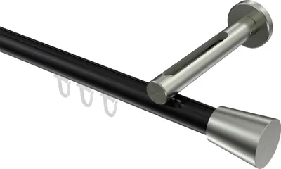 Produktbild von Interdeco Innenlaufstange / Gardinenstange mit Innenlauf Schwarz / Edelstahl-Optik, Typ Siteno Sitra (Konus), 20 mm Ø 1-läufig, 220 cm