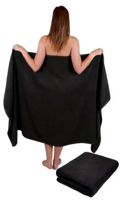 Produktbild von Badetuch 2 Stück Set groß XXL Badetücher Saunatuch Dresden 100% Baumwolle Größe 100 cm x 200 cm Farbe dunkelgrau - 1902050