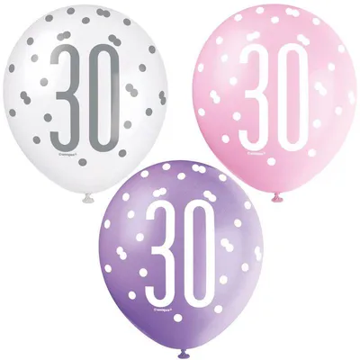 Produktbild von 6 Luftballons rosa & silber Zahl 30