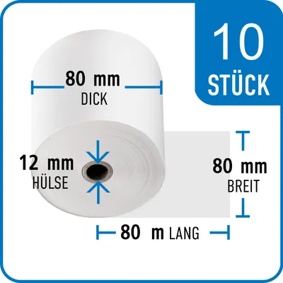 Produktbild von Thermorolle 80 mm x 80 mm x 12 mm x 80 m | 55 gr. | VPE 10 Rollen