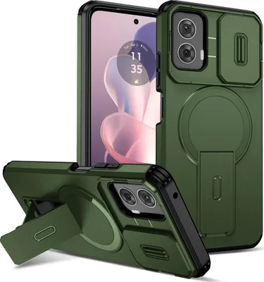 Image de Etui magnétique pour Motorola Moto G Power 2024 5G, étui durable double couche avec protection coulissante de l'appareil photo et support ajustable Vert
