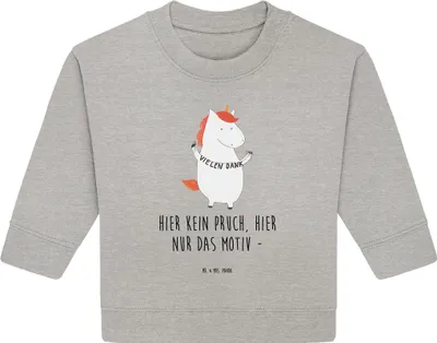 Produktbild von Mr. & Mrs. Panda Organic Baby Pullover Einhorn Dankeschön 6. - 12. Monat - Heather Grey - Geschenk, Danke, Bullover, Vielen Dank, Danksagung, Unicorn, Einhörner