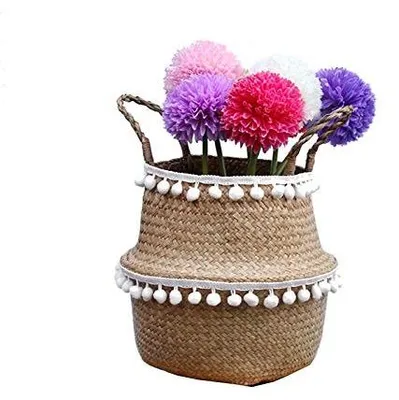 Productafbeelding van Omgoods - Seagrass Opbergmand met Pompoms, 27x24 cm
