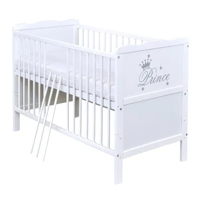 Produktbild von Baby-Delux Babybett Kinderbett 2in1 Prince 120x60 Weiß mit Kokos-Buchweizen Matratze, Beißschienen zum Schutz