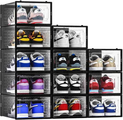 Obrázok produktu pre Boxy na topánky 12 ks, priehľadné, stohovateľné, do skrine, plastové