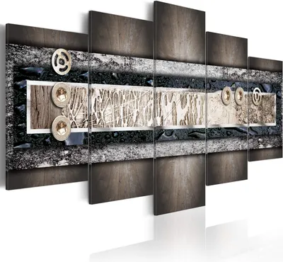 Image de Tableaux abstraits 200 x 100 cm Toile intissé Tableau 5 pièces Impression artistique moderne Tableaux muraux XXL Décoration murale Design Tableau mural - Étoiles Aspect bois Texture 020101-155