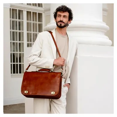 Produktbild von Herren Ledertasche Umhängetasche Leder Aktentasche 15 Zoll Laptoptasche Arbeitstasche Bürotasche Lehrertasche Notebooktasche Businesstasche