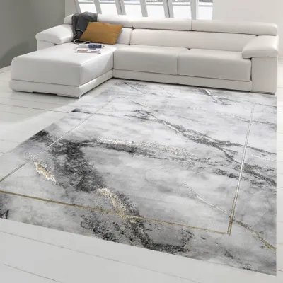Produktbild von Teppich modern Wohnzimmer Teppich Marmor Optik in grau gold Größe - 120 x 170 cm