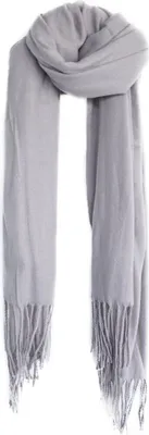Produktbild von Eleganter Modeschal mit Fransen- Halstuch für Damen 75x180 cm Hellgrau